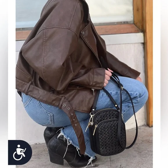 Mali + Lili Josie bone vegan leather double Woven Crossbody Bag convertible - Picture 11 of 11